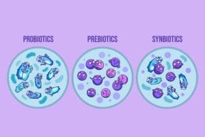 Illustration of probiotics, prebiotics, and synbiotics.