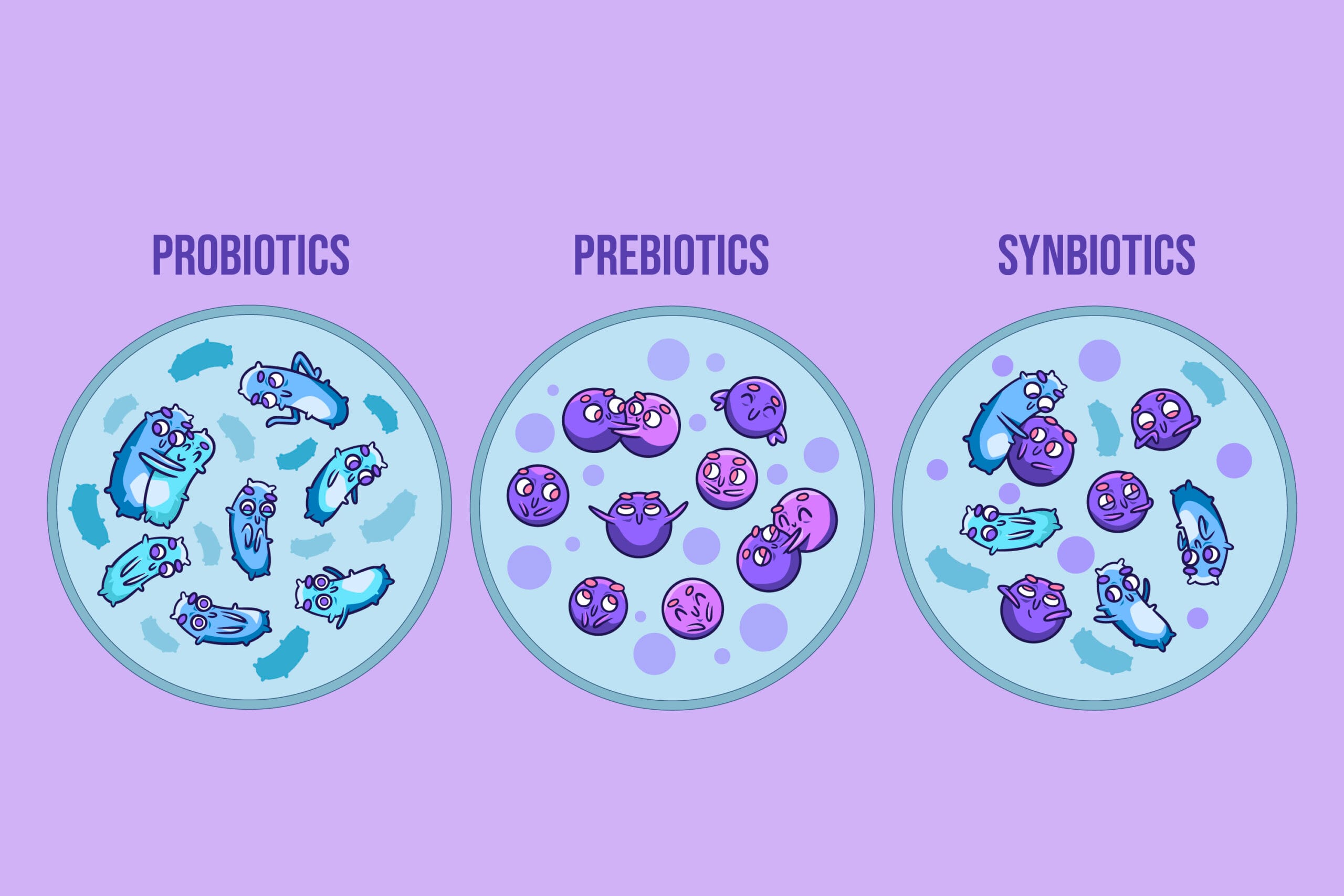 Illustration of probiotics, prebiotics, and synbiotics.