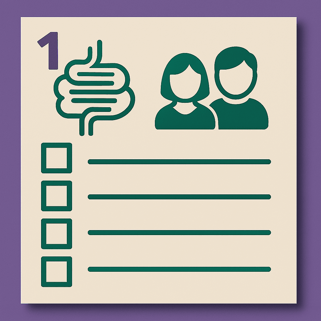 Checklist with people icons and digestive system