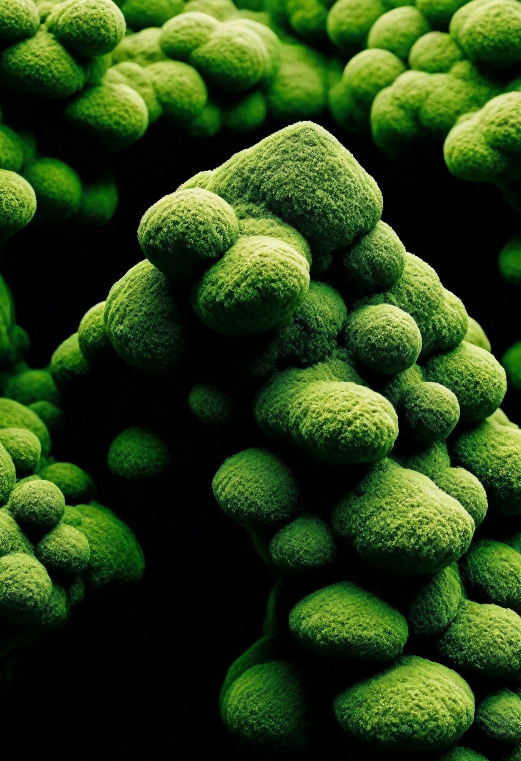 Close-up of green, textured moss clusters.