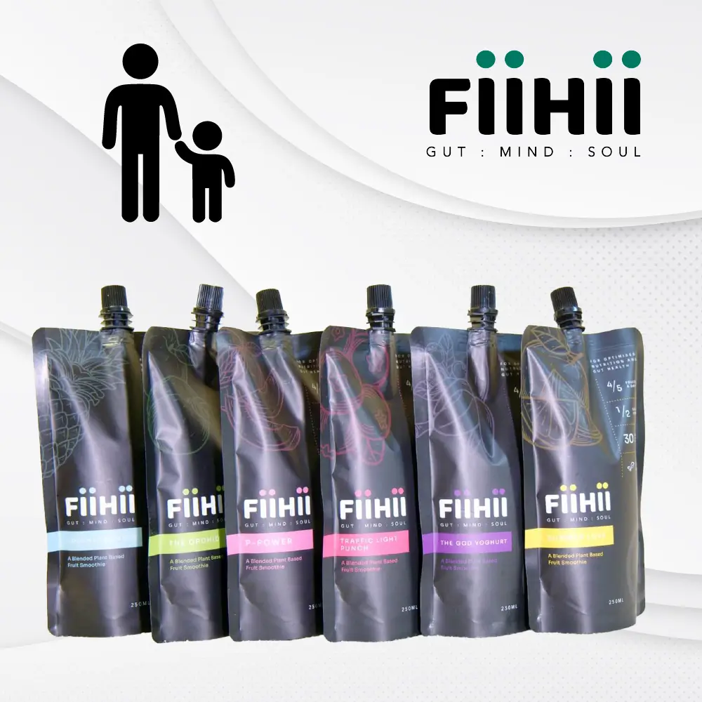 FiiHii fruit smoothies assortment with family icon.