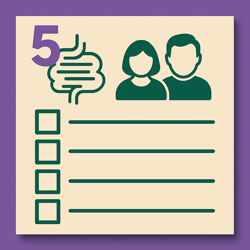 Checklist with icons and number five on purple