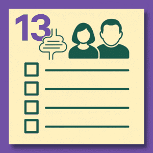 Checklist with male and female icons, number thirteen.