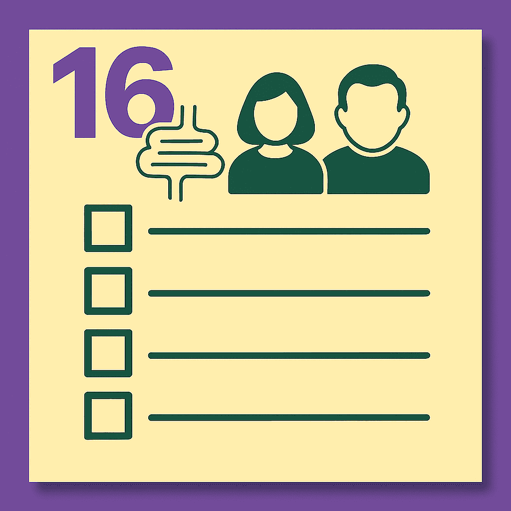 Checklist with two silhouettes and number sixteen.