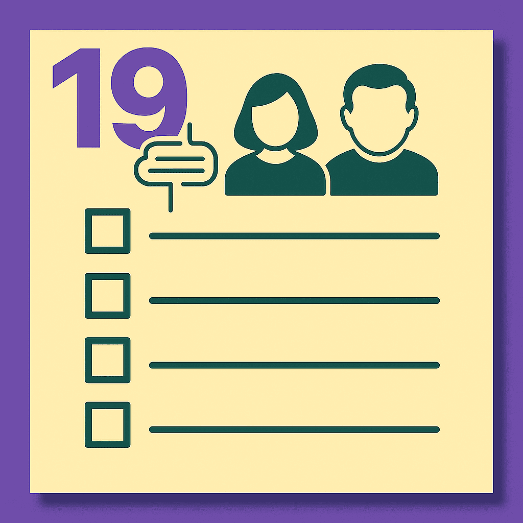 Survey checklist with icons and number nineteen
