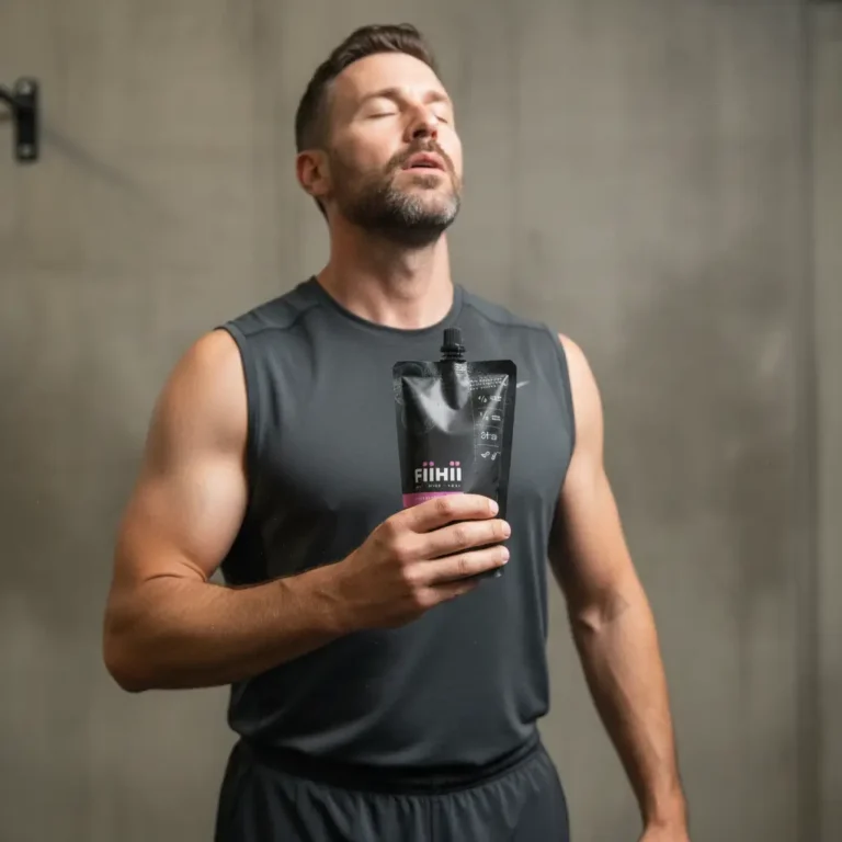 Man holding energy gel during workout