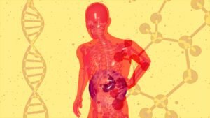 Abstract human anatomy with DNA illustration.