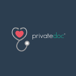 PrivateDoc logo with heart-shaped stethoscope